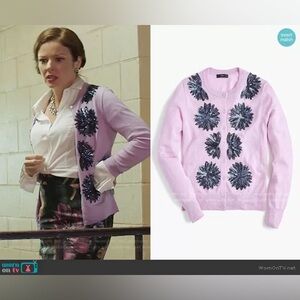 J. Crew Lilac Jackie Black Flower Sequined Merino Wool Cardigan Size Extra Large